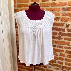 Kate Hill Diamond Smocked Front Ruffle Edge Sleeveless Tank Top